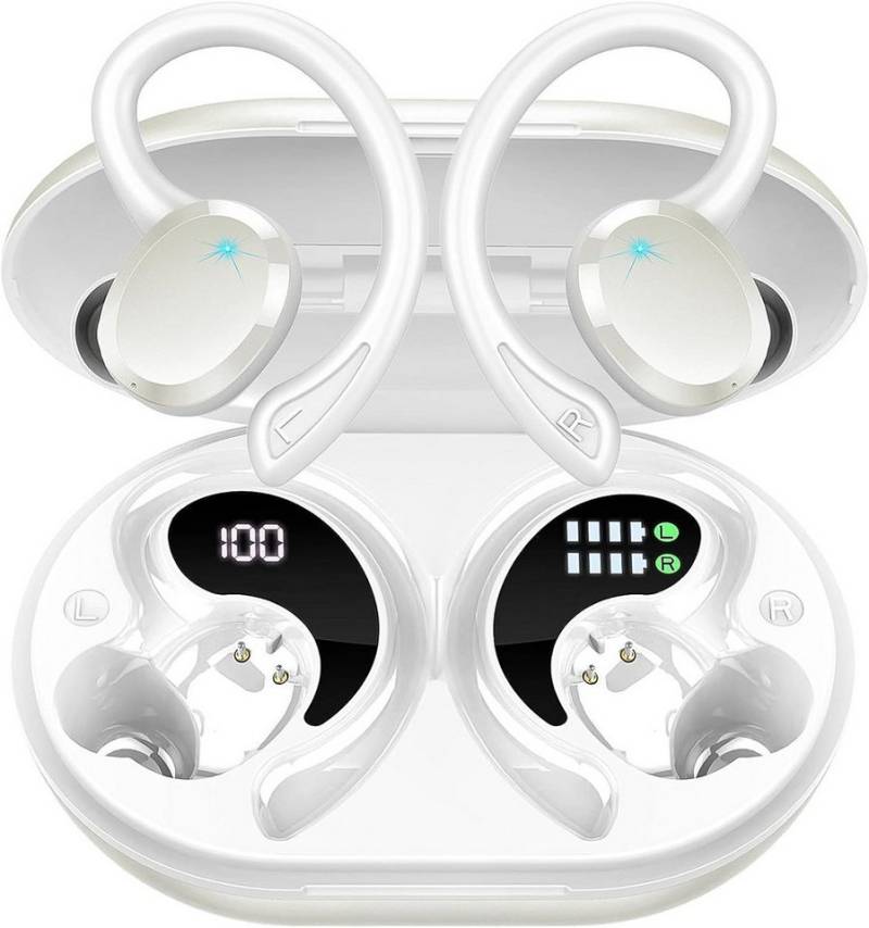 Rulefiss Kabellos Bluetooth 5.3 HiFi Stereo[2023]13 mm Treiber USB-C LEDLadebox In-Ear-Kopfhörer (Dynamische 13mm-Lautsprecher für detailreiche Klanglandschaften und satten Bass., mit HD Mic, 48Std Ohrhörer mit Bügel, IP7 Wasserdicht/800mAh) von Rulefiss