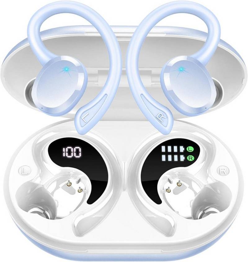 Rulefiss Kabellos Bluetooth 5.3 HiFi Stereo[2023]13 mm Treiber USB-C LEDLadebox In-Ear-Kopfhörer (Lange Akkulaufzeit von 6-8 Stunden, erweiterbar auf 48 Stunden mit Ladecase., mit HD Mic, 48Std Ohrhörer mit Bügel, IP7 Wasserdicht/800mAh) von Rulefiss