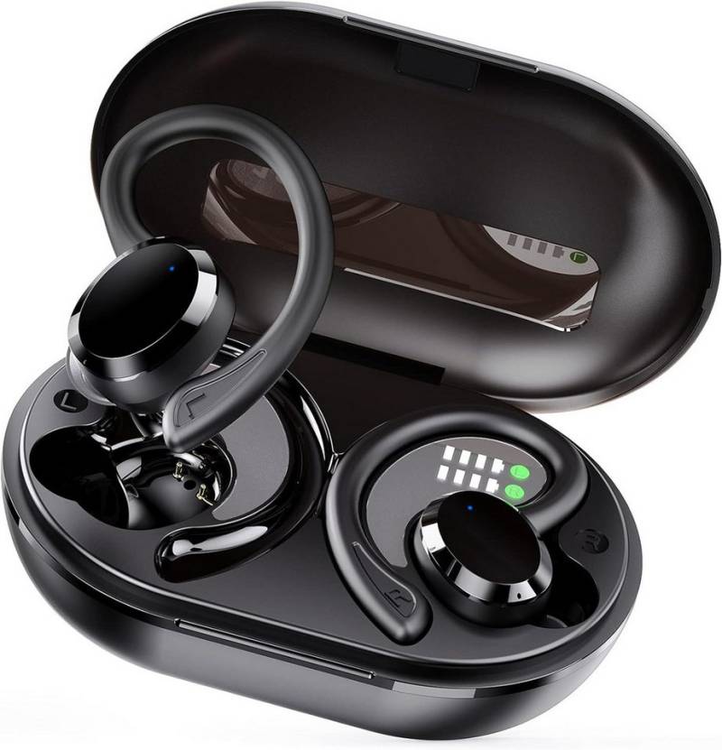 Rulefiss Kabellos Bluetooth 5.3 HiFi Stereo[2023]13 mm Treiber USB-C LEDLadebox In-Ear-Kopfhörer (Natürlicher Klang für ein authentisches Musik- und Anruferlebnis., mit HD Mic, 48Std Ohrhörer mit Bügel, IP7 Wasserdicht/800mAh) von Rulefiss