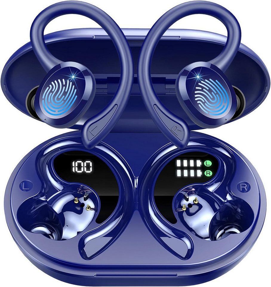 Rulefiss Kabellos Bluetooth 5.3 HiFi Stereo[2023]13 mm Treiber USB-C LEDLadebox In-Ear-Kopfhörer (Stabile Verbindung für ungestörten Hörgenuss in einer Reichweite von 15 Metern., mit HD Mic, 48Std Ohrhörer mit Bügel, IP7 Wasserdicht/800mAh) von Rulefiss