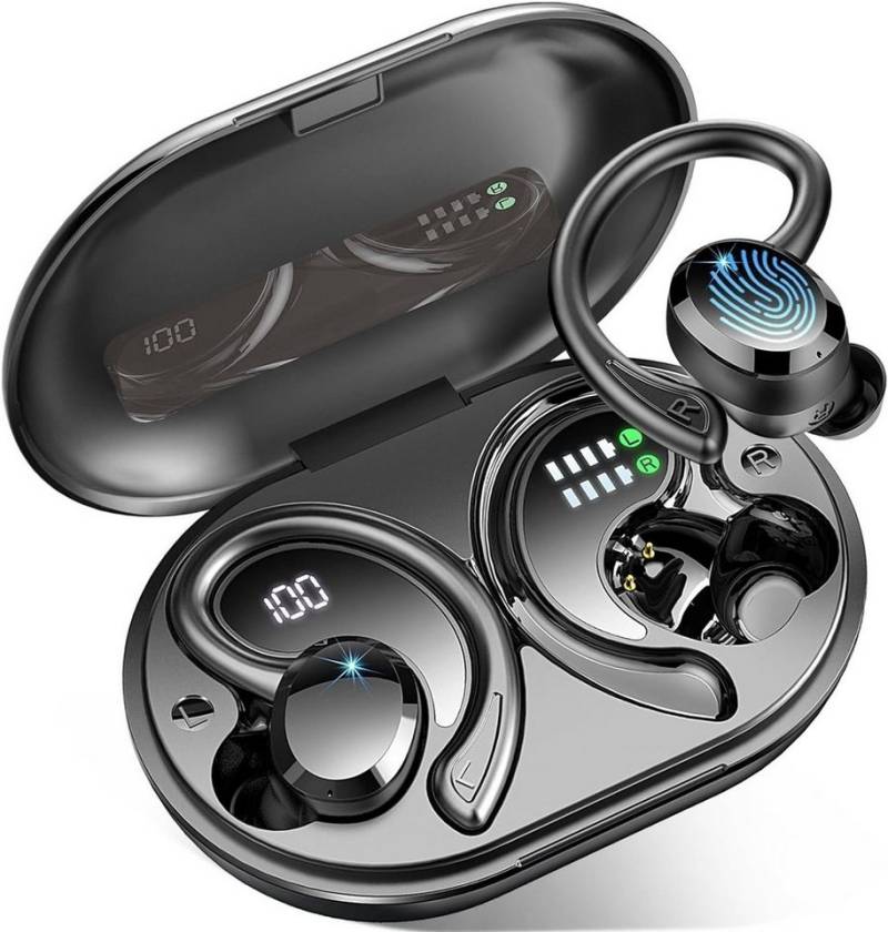 Rulefiss Kabellos Bluetooth 5.3 Sport LED Anzeige IP7 Wasserdicht mit 800mAh In-Ear-Kopfhörer (Kristallklare Anrufe dank integrierter Mikrofone und ENC-Technologie., mit HD Mic 48Std Hi-Fi Stereo In Ear Kopfhörer 14.2 mm TreiberOhrhörer) von Rulefiss