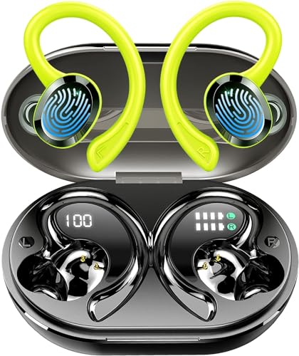 Bluetooth Kopfhörer Sport, Kopfhörer Kabellos Bluetooth 5.3 mit HD Mic, 48Std Hi-Fi Stereo In Ear Kopfhörer, 14.2 mm Treiber Ohrhörer, LED Anzeige, IP7 Wasserdicht mit 800mAh Ladekoffer Lauf Earbuds von Rulefiss