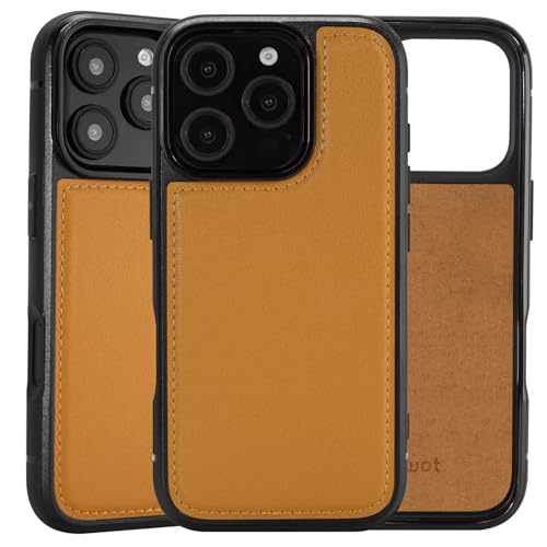 Rumwot iPhone 16 Pro Hülle Leder, Echtleder Handyhülle für iPhone 16 Pro (2024) [6,3 Zoll], Slim Fit Schutzhülle Kompatibel mit kabellosem Laden - Braun von Rumwot