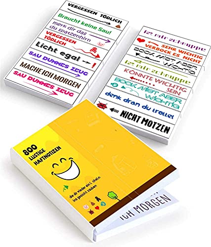 800x Lustige Haftnotizen - die bunten Klebezettel (16x50 Blatt) sind die Geschenk Idee für Studenten u. Büro Kollegen - die Sticky Notes u. Page Marker als Büro Gadgets zum Markieren von ArtHonor