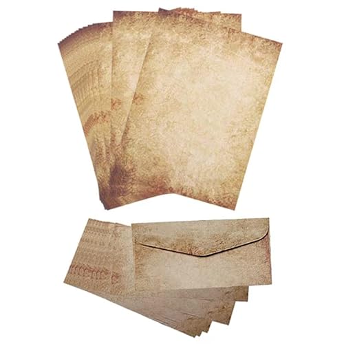 25 Blatt Vintage hell Briefpapier im DIN A4 Format - beidseitig bedruckt mit 25 stk Briefumschlägen in Kraftpapier 100g – Old Paper (25 Blatt Vintage Briefpapier set) von RunFar shop