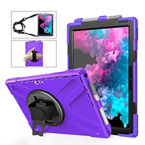 Runbiu Hülle für Microsoft Surface Pro 4 5 6, Tablet-Zubehör Robust Heavy Duty Stoßfest Hybrid Full Body Schutzhülle Cover 360°Drehständer und verstellbar Riemen Schultergurt - lila von Runbiu