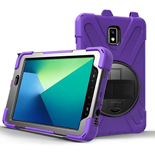 Runbiu Hülle für Samsung Galaxy Tab Active 2 8.0 T390 T395, Tablet-Zubehör Robust Heavy Duty Stoßfest Hybrid Full Body Schutzhülle Cover 360°Drehständer und verstellbar Riemen Schultergurt von Runbiu