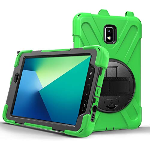 Runbiu Hülle für Samsung Galaxy Tab Active 2 8.0 T390 T395, Tablet-Zubehör Robust Heavy Duty Stoßfest Hybrid Full Body Schutzhülle Cover 360°Drehständer und verstellbar Riemen Schultergurt von Runbiu