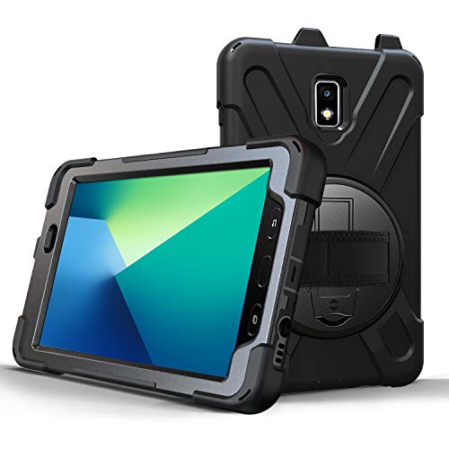 Runbiu Hülle für Samsung Galaxy Tab Active 2 8.0 T390 T395, Tablet-Zubehör Robust Heavy Duty Stoßfest Hybrid Full Body Schutzhülle Cover 360°Drehständer und verstellbar Riemen Schultergurt von Runbiu