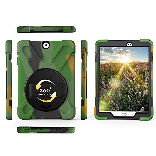 Runbiu Hülle für Samsung Galaxy Tab S2 9.7 SM-T810, Tablet-Zubehör Robust Heavy Duty Stoßfest Hybrid Full Body Schutzhülle Cover 360°Drehständer und verstellbar Riemen Schultergurt - von Runbiu