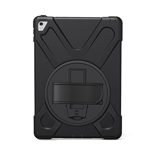 Runbiu Hülle für iPad Pro 9.7 inch 2016, Tablet-Zubehör Robust Heavy Duty Stoßfest Hybrid Full Body Schutzhülle Cover 360°Drehständer und verstellbar Riemen Schultergurt - schwarz von Runbiu