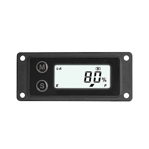 Runleader Digital 12V / 24V 36V 48V Batterieanzeige Voltmeter, programmierbarer Batteriekapazitätsmesser für Blei-Säure-GEL AGM LFP, Hintergrundbeleuchtungsanzeige für Rasenmäher von Runleader