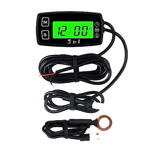 Runleader Digital LCD Motortemperaturanzeige Voltmeter, programmierbare Warnmeldung, Uhranzeige, Auswahl des Hintergrundbeleuchtungsmodus für Generator Motorrad Dirtbike ATV Außenborder Motor von Runleader
