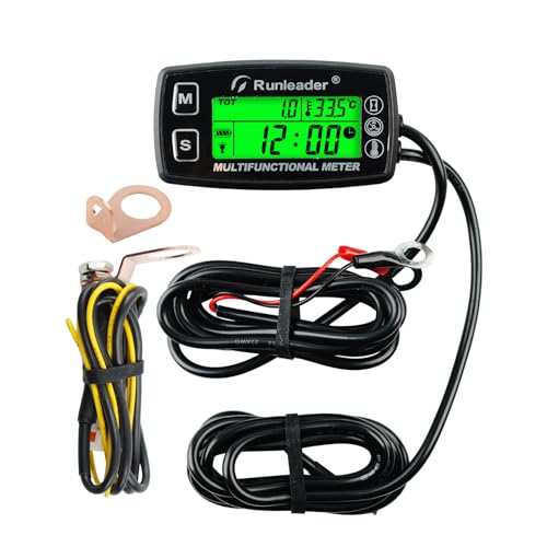 Runleader Digitale Motortemperaturanzeige, Wartungsstunden, Drehzahlmesser, Batteriewechsel und externe Stromversorgung von DC 5 V bis 30 V für Benzinmotor, Rasenmähergenerator, Motorrad von Runleader