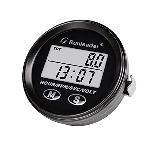 Runleader Digitaler Drehzahl-/Stundenzähler, DC8V bis 65V Voltmeter, Wartungsgleis, Display mit Hintergrundbeleuchtung für kleine Gasmotoren, funktioniert auf Rasenmähern von Runleader