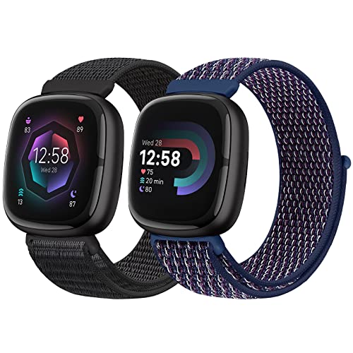 Runostrich Nylon Armband Kompatibel mit Fitbit Versa 4/Fitbit Sense 2/Fitbit Versa 3/Fitbit Sense, Weich Atmungsaktiver Sport Armband Verstellbares Ersatzband Damen Herren von Runostrich