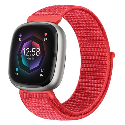Runostrich Nylon Armband Kompatibel mit Fitbit Versa 4/Fitbit Sense 2/Fitbit Versa 3/Fitbit Sense, Weich Atmungsaktiver Sport Armband Verstellbares Ersatzband Damen Herren von Runostrich