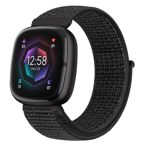 Runostrich Nylon Armband Kompatibel mit Fitbit Versa 4/Fitbit Sense 2/Fitbit Versa 3/Fitbit Sense, Weich Atmungsaktiver Sport Armband Verstellbares Ersatzband Damen Herren von Runostrich
