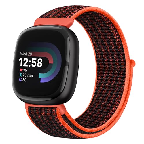 Runostrich Nylon Armband Kompatibel mit Fitbit Versa 4/Fitbit Sense 2/Fitbit Versa 3/Fitbit Sense, Weich Atmungsaktiver Sport Armband Verstellbares Ersatzband Damen Herren von Runostrich