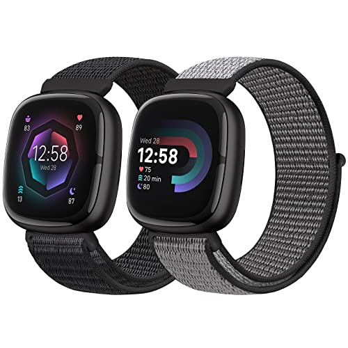 Runostrich Nylon Armband Kompatibel mit Fitbit Versa 4/Fitbit Sense 2/Fitbit Versa 3/Fitbit Sense, Weich Atmungsaktiver Sport Armband Verstellbares Ersatzband Damen Herren von Runostrich