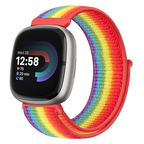Runostrich Nylon Armband Kompatibel mit Fitbit Versa 4/Fitbit Sense 2/Fitbit Versa 3/Fitbit Sense, Weich Atmungsaktiver Sport Armband Verstellbares Ersatzband Damen Herren von Runostrich