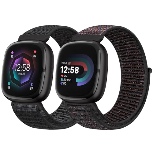 Runostrich Nylon Armband Kompatibel mit Fitbit Versa 4/Fitbit Sense 2/Fitbit Versa 3/Fitbit Sense, Weich Atmungsaktiver Sport Armband Verstellbares Ersatzband Damen Herren von Runostrich