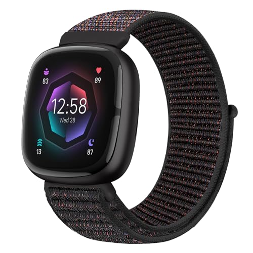 Runostrich Nylon Armband Kompatibel mit Fitbit Versa 4/Fitbit Sense 2/Fitbit Versa 3/Fitbit Sense, Weich Atmungsaktiver Sport Armband Verstellbares Ersatzband Damen Herren von Runostrich