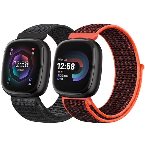 Runostrich Nylon Armband Kompatibel mit Fitbit Versa 4/Fitbit Sense 2/Fitbit Versa 3/Fitbit Sense, Weich Atmungsaktiver Sport Armband Verstellbares Ersatzband Damen Herren von Runostrich