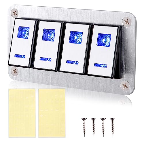 Rupse 12V 24VDC Schalter Panel, 4 Toggle Switch Aluminium Panel,IP65 Wasserdichte EIN/AUS Kippschalter für Autos Boote Rvs LKWs Schaltkreis Steuerung von Rupse