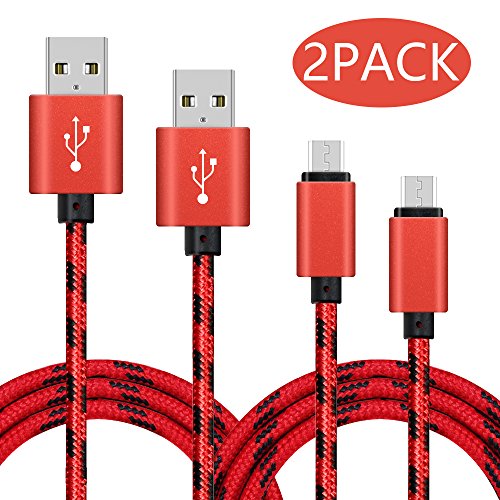 Micro USB Kabel [2-Pack, 2m], Rusee High Speed Sync USB Schnellladekabel Ladekabel Datenkabel für Android Smartphones, Huawei, Samsung, HTC, Sony, Nexus, Powerbank und mehr - Nylon, Rot von Rusee