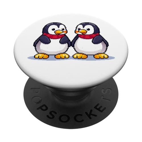 Niedliche Pinguin-Familie | Entzückende Pixel-Cartoon-Pinguine PopSockets Klebender PopGrip von Russ Designs