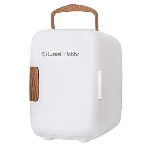 Russell Hobbs RH4CLR1001SCW Mini Tragbarer Kühler und Dosenwärmer für Getränke, Kosmetik, Make-up, Hautpflege, AC/DC Stromversorgung, Scandi-Stil, Weiß & Holz Effekt, für von Russell Hobbs