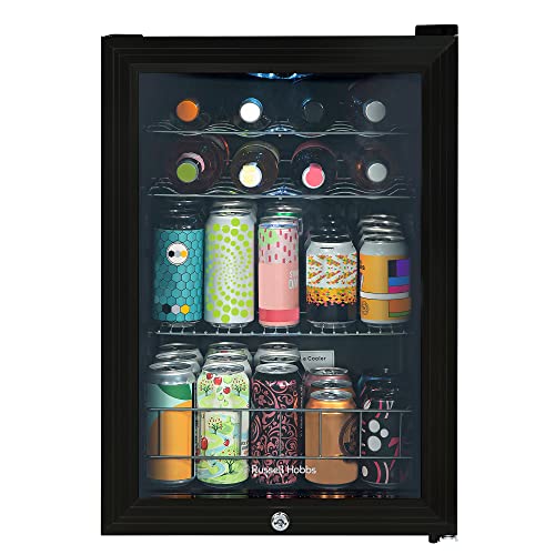Russell Hobbs RHGWC4B-LCK Mini-Bier- und Weinkühler, abschließbar, freistehend, mit LED-Licht, Schloss und Schlüssel, mit Glastür, für 20 Flaschen / 62 l von Russell Hobbs