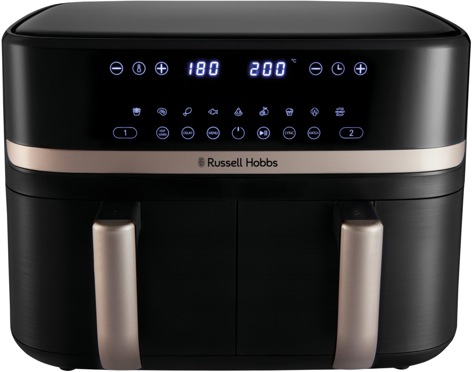 SatisFry Dual basket Heißluft-Fritteuse schwarz/champagner SatisFry Dual basket Heißluft-Fritteuse schwarz/champagner von Russell Hobbs