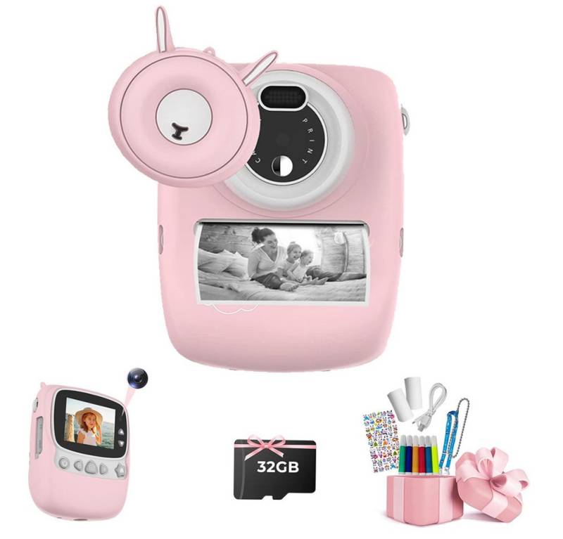 Rutaqian Kinderkamera Sofortbildkamera, 2,4 Zoll 1080P HD Digitalkamera Kinder Kinderkamera (12.1 MP, WLAN (Wi-Fi), inkl. WiFi Sofortbildkamera Kinder mit 32G TF Karte und Fotopapier Drucken, Geschenke für Jungen und Mädchen 3-12 Jahre (Rosa/blau) von Rutaqian