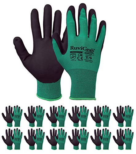 Ruvigrab - Gartenarbeitshandschuh | Anti-fettende Handschuhe | Gartenhandschuhe | Handschuhe für Mechaniker, Bau, Landwirtschaft | Arbeitshandschuh für Damen und Herren | Packung mit 12 Paar von Ruvigrab