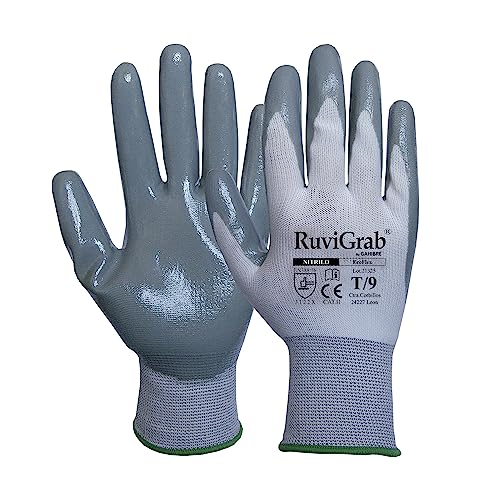 Ruvigrab Nitril-Arbeitshandschuh | Fett- und Ölhandschuhe | Gartenhandschuhe | Handschuhe für Bau- oder Landwirtschaftsarbeiten | Arbeitshandschuhe für Damen und Herren von Ruvigrab