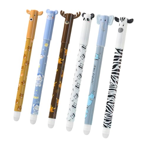 Ruwshuuk Feine Spitze Radierbare Stifte,6er Set Niedliche Tierdesign Gelstifte Radierbar | 0,5mm Spitze Zeichenstift Rutschfeste Schreibgeräte Für Notizen Hausaufgaben Prüfungsvorbereitung von Ruwshuuk
