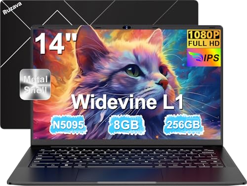 Laptop 14 Zoll FHD IPS Display ,Win11,Celeron N5095(bis2.9GHz) 8 GB RAM 256GB SSD Unterstützung 1TB, 5G WiFi, BT4.2, USB 3.0,5000mAh, HDMl ,Notebook PC mit QWERTY Tastatur und kabellose Maus-Schwarz von Ruzava