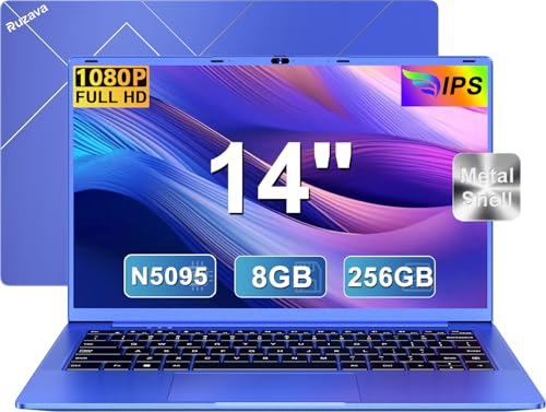 Laptop 14 Zoll FHD IPS Display ,Win11,Celeron N5095(bis2.9GHz) 8 GB RAM 256GB SSD Unterstützung 1TB, 5G WiFi, BT4.2, USB 3.0,5000mAh, HDMl ,Notebook PC mit QWERTY Tastatur und kabellose Maus-Violett von Ruzava