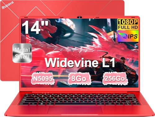 Laptops, 8 GB RAM 256 GB SSD Unterstützung 1 TB Erweiterung, Celeron N5095 (bis zu 2,9 GHz) WIN11 5G WiFi Metall Enclosure Webcam-Abdeckung, kabellose Maus, rote Filmtastatur von Ruzava