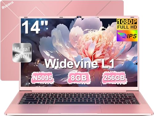 Ruzava 2025 Newest Laptop 14 Zoll Celeron N5095 Upto 2,9 GHz Notebook 8GB RAM 256GB SSD TF 1TB LPDDR4 Win11 5G WiFi 1920 * 1080 FHD USB 3.0 Widevine L1 Laptop Film Italienisch - Gold Notebook von Ruzava