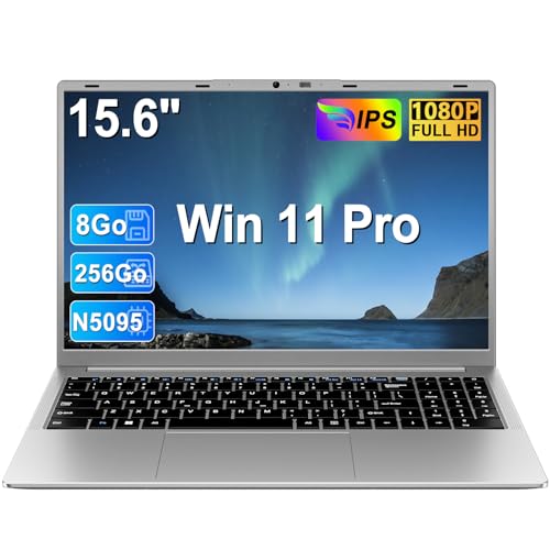 Laptop 15,6 Zoll Celeron N5095 Win10 Pro 256 GB 8 GB LPDDR4 RAM256 GB SSD Erweiterung 1 TB 5G WiFi Laptop 1920 x 1080 FHD Laptop mit kabelloser Maus & AZERTY-Tastatur - silberfarben von Ruzava