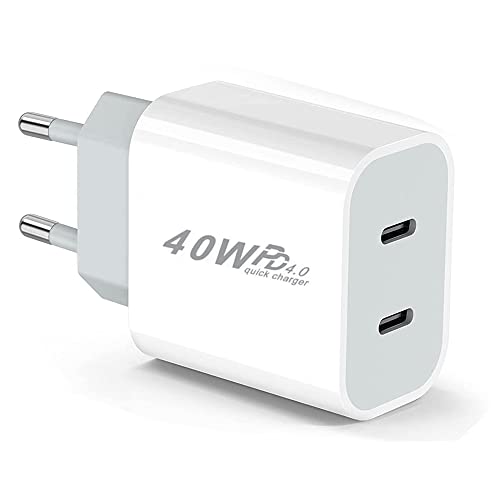 USB C Ladegerät 40W,2 Port Schnellladegerät Netzteil Stecker Power Adapter PD 3.0 Steckdose Charger Ladestecker Netzstecker für iPhone 15/14/13/12/SE/11/XS Max/XR/XS/X/8/7,iPad,AirPods,Samsung Galaxy von Rvntop