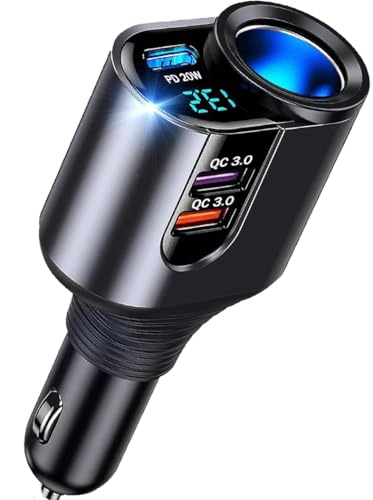5 in 1 Auto Ladegerät [PD3.0 &100W DUAL QC3.0] Zigarettenanzünder USB Verteiler 12V 24V KFZ Ladegerät Schnellladung USB Adapter Steckdose für iPhone16/15, Samsung, Huawei GPS Dash Kamera von Rwekdza