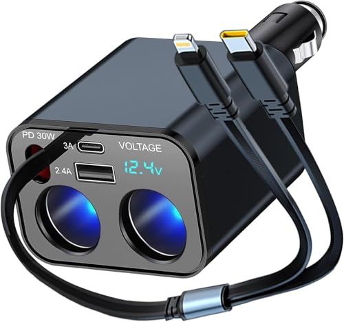 Einziehbares Zigarettenanzünder Verteiler 2 Fach Auto UAB C Ladegerät 12V 24V USB Adapter Steckdose 159W Splitter Steckdosenadapter Schnellladegerät für Handy GPS Dash Kamera Sitzheizung Einziehbares Zigarettenanzünder Verteiler 2 Fach Auto UAB C Ladegerät 12V 24V USB Adapter Steckdose 159W Splitter Steckdosenadapter Schnellladegerät für Handy GPS Dash Kamera Sitzheizung von Rwekdza