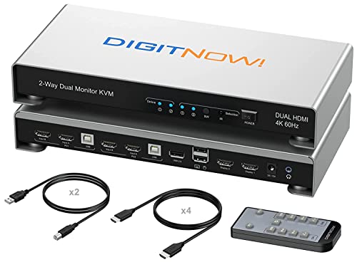 HDMI KVM Switch Dual Monitor Extended Display, 4K@60Hz RGB 4:4:4, mit IR Remote, USB Hub, Audio, Hotkey, Tastenumschaltung, PC Monitor Tastatur Maus Switcher für 2 Computer 2 Monitore von Rybozen