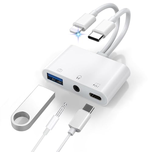 6 in 1 Adapter USB C auf 3.5mm Klinke Kopfhörer mit Ladegerät OTG USB Adapter, Typ C + Lighting auf Aux Audio Kopfhörer Buchse Splitter für iPhone 16/15/14/13/12/11 Galaxy S25/S24/S23/S22/S21/S20 6 in 1 Adapter USB C auf 3.5mm Klinke Kopfhörer mit Ladegerät OTG USB Adapter, Typ C + Lighting auf Aux Audio Kopfhörer Buchse Splitter für iPhone 16/15/14/13/12/11 Galaxy S25/S24/S23/S22/S21/S20 von Rydkas