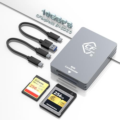 CFexpress Typ-B-Kartenleser, USB 3.2 Gen 2 10 Gbit/s, kompatibel mit CFexpress Typ B Karte/SD Speicherkarte, Card Reader CFexpress aus Aluminium mit Zwei Steckplätzen und USB-C zu USB-C/USB-A Kabel von Rytaki Pro