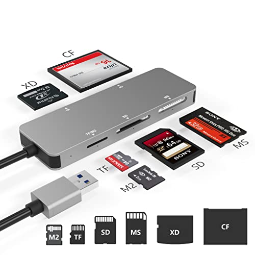 Kartenleser USB 3.0, Speicherkarten Lesegerät USB 3.0 (5Gps) High Speed TF (Micro SD) /SD/MS/M2/XD/CF, All-in-One Aluminium SD Kartenleser USB 3.0, Kartenlesegerät mit 5 Karten gleichzeitig von Rytaki Pro
